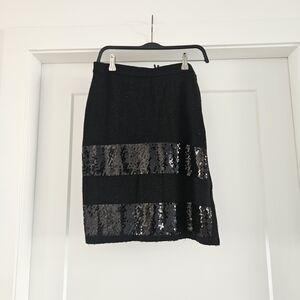 Lapis Black Sequin-Embellished Pencil Skirt